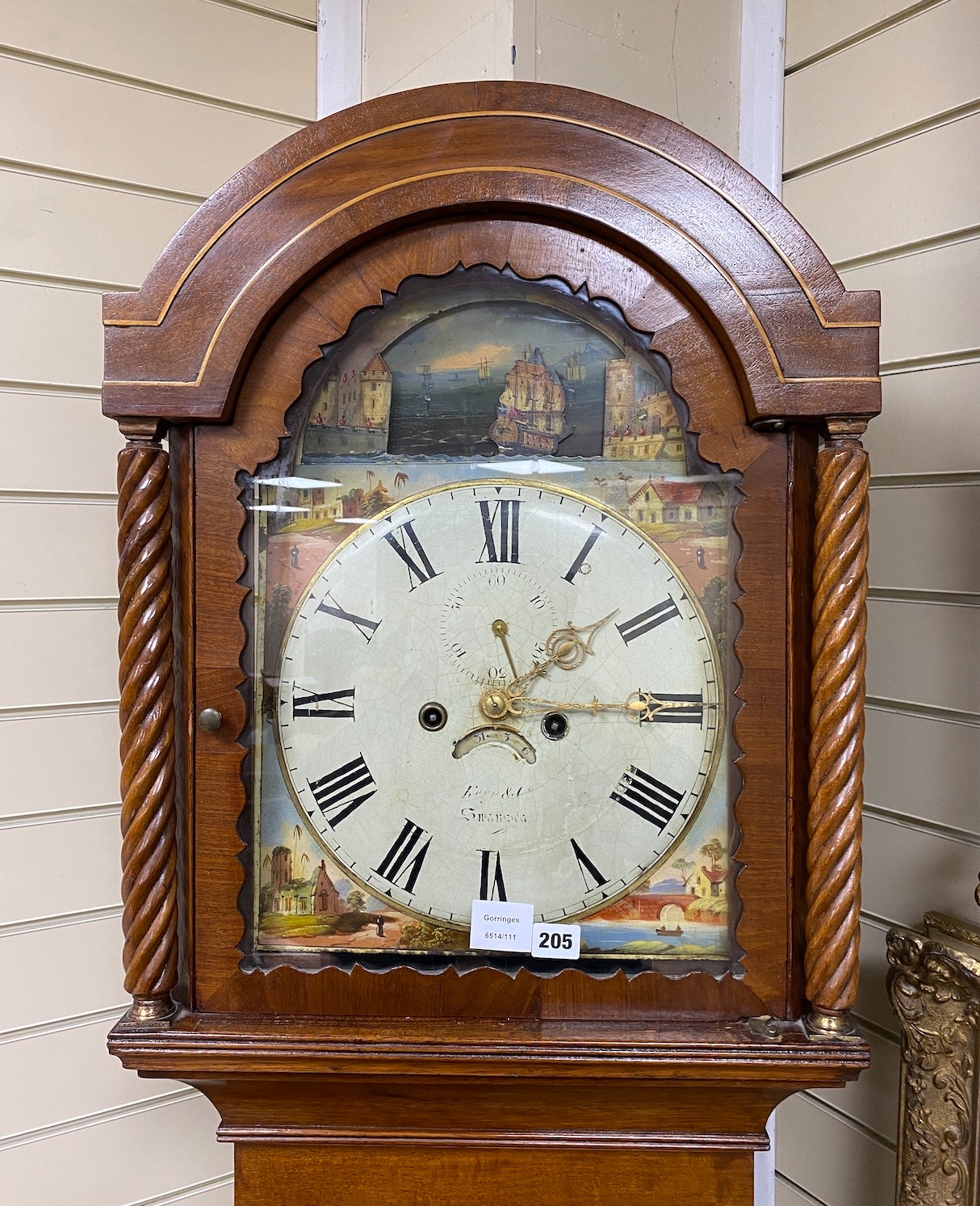 An early 19th century mahogany eight day longcase clock, with painted dial, height 210cm